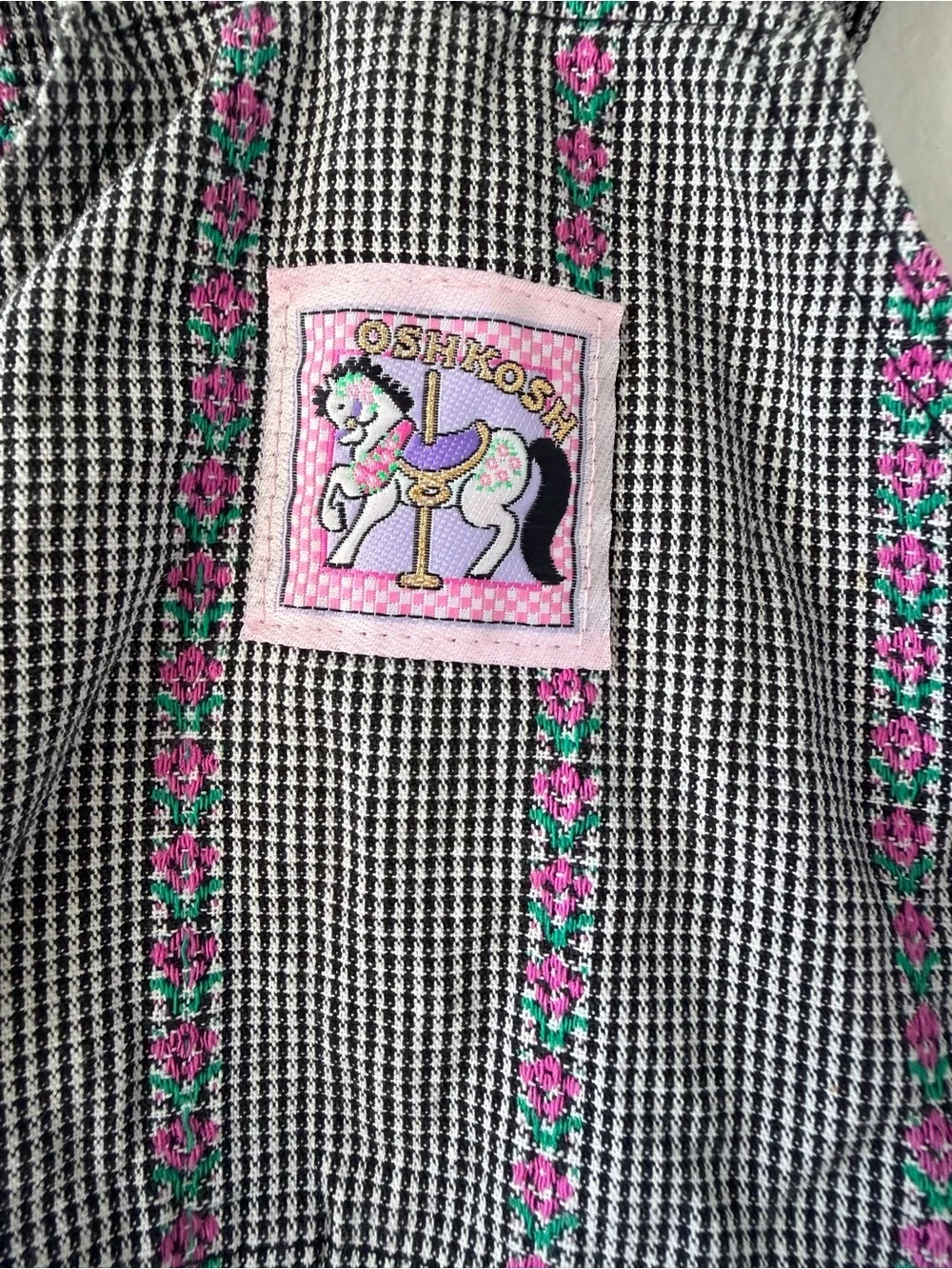 OshKosh B'gosh  rare carrousel Black Gingham Overall Dress VTG y2k